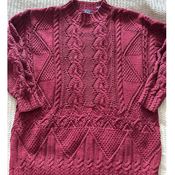 GAP Womens Cable Knit Sweater Burgundy Mock Neck Pullover - Picture 2 of 6